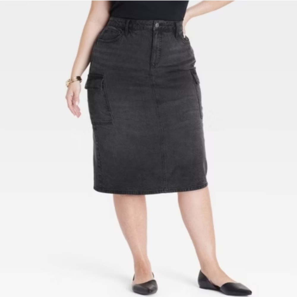 Ava & Viv sz 22 Regular Black High Rise Slim Fit Cargo Skirt New